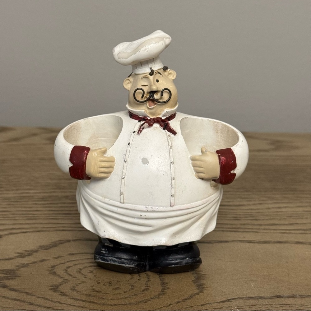 Vintage Chef Salt & Pepper Shaker Storage Holder Bistro Kitchen Decor